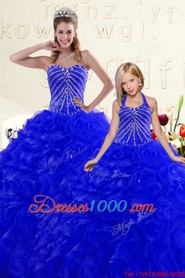 Beading and Ruffles Sweet 16 Quinceanera Dress Royal Blue Lace Up Sleeveless Floor Length