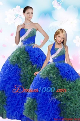 Great Sequins Pick Ups Multi-color Sleeveless Taffeta Lace Up Sweet 16 Dress for Military Ball and Sweet 16 and Quinceanera
