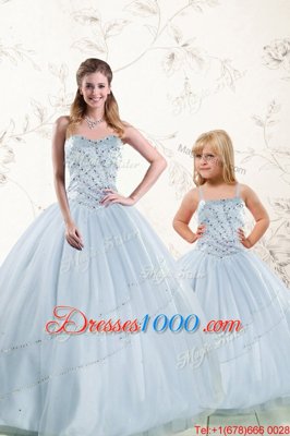 Top Selling Ball Gowns 15 Quinceanera Dress Baby Blue Sweetheart Tulle Sleeveless Floor Length Lace Up