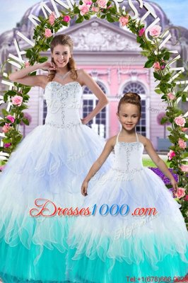 Graceful Sweetheart Sleeveless Tulle Quinceanera Dresses Beading Lace Up