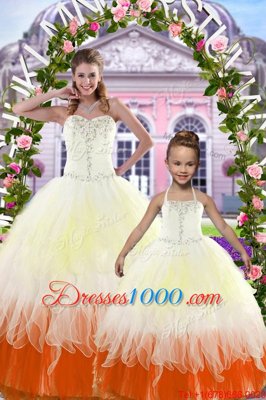Pretty Multi-color Tulle Lace Up Quince Ball Gowns Sleeveless Floor Length Beading