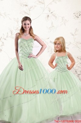 Gorgeous Apple Green Sleeveless Tulle Lace Up Vestidos de Quinceanera for Military Ball and Sweet 16 and Quinceanera