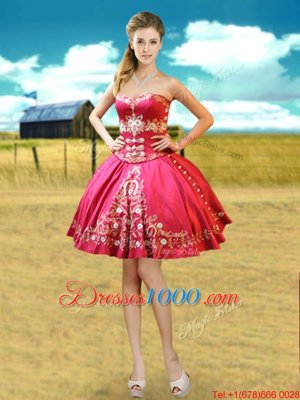 Four Piece Hot Pink Ball Gowns Sweetheart Sleeveless Taffeta Floor Length Lace Up Beading and Embroidery Sweet 16 Dress