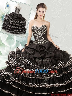 Beading and Ruffled Layers and Pick Ups Sweet 16 Quinceanera Dress Black Lace Up Sleeveless Floor Length