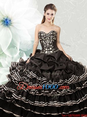 Beading and Ruffled Layers and Pick Ups Sweet 16 Quinceanera Dress Black Lace Up Sleeveless Floor Length