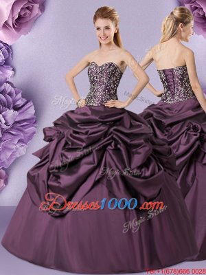 Taffeta Sleeveless Floor Length Quinceanera Gown and Embroidery and Pick Ups