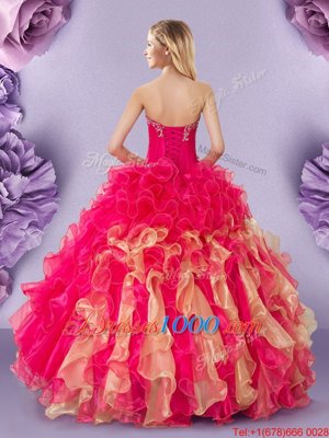 Sleeveless Organza Floor Length Lace Up Sweet 16 Quinceanera Dress in Multi-color for with Beading and Ruffles