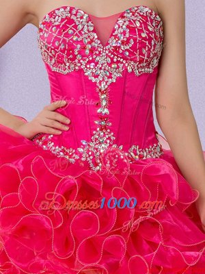 Sleeveless Organza Floor Length Lace Up Sweet 16 Quinceanera Dress in Multi-color for with Beading and Ruffles