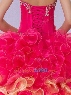 Sleeveless Organza Floor Length Lace Up Sweet 16 Quinceanera Dress in Multi-color for with Beading and Ruffles