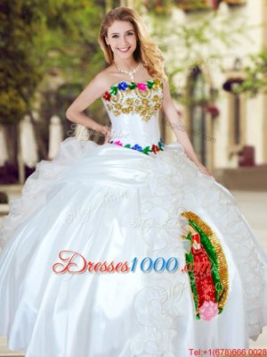 Suitable White Sleeveless Beading and Appliques and Ruffles Floor Length Quinceanera Gowns