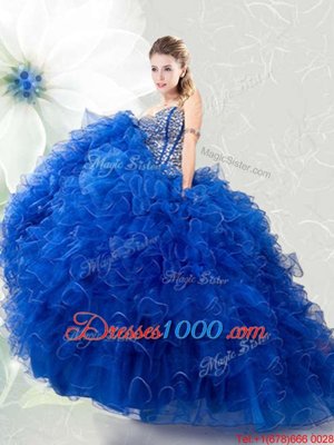 Superior Floor Length Lace Up Quinceanera Gown Royal Blue and In for Military Ball and Sweet 16 and Quinceanera with Beading and Ruffles