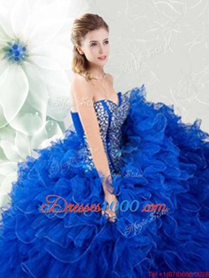 Superior Floor Length Lace Up Quinceanera Gown Royal Blue and In for Military Ball and Sweet 16 and Quinceanera with Beading and Ruffles