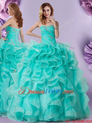 Clearance Organza Sleeveless Floor Length Quinceanera Dresses and Beading and Ruffles