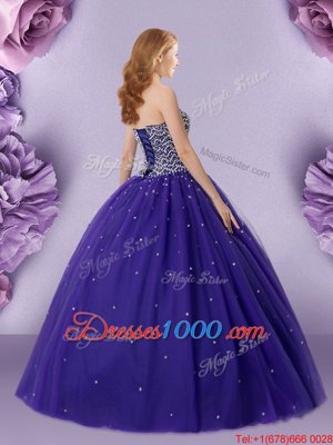 Great Purple Strapless Neckline Beading Quinceanera Gowns Sleeveless Lace Up