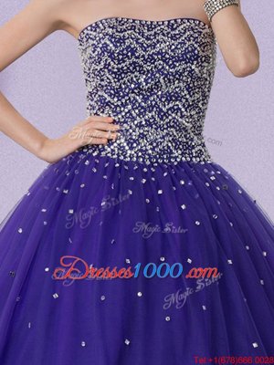 Great Purple Strapless Neckline Beading Quinceanera Gowns Sleeveless Lace Up