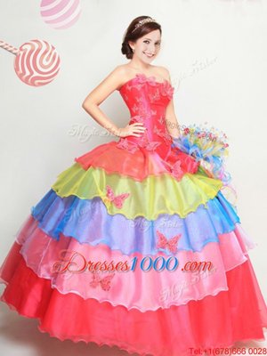 Hot Selling Multi-color Sweet 16 Quinceanera Dress Military Ball and Sweet 16 and Quinceanera and For with Appliques and Ruffled Layers Strapless Sleeveless Lace Up
