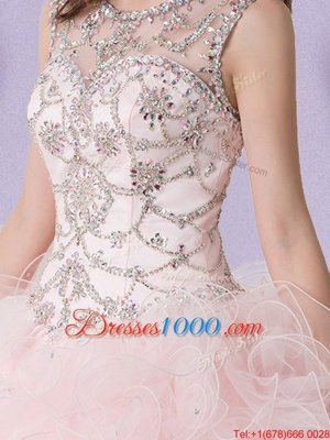 Baby Pink Lace Up Scoop Lace Quinceanera Gown Tulle Sleeveless