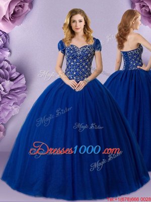Customized Royal Blue Tulle Lace Up Sweetheart Sleeveless Floor Length 15 Quinceanera Dress Beading