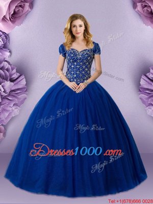 Customized Royal Blue Tulle Lace Up Sweetheart Sleeveless Floor Length 15 Quinceanera Dress Beading