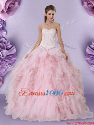 Tulle Sleeveless Floor Length Sweet 16 Dress and Beading and Lace and Ruffles