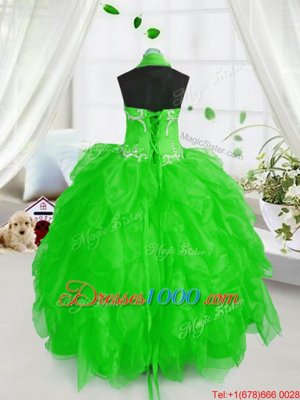 Simple Floor Length Kids Pageant Dress Halter Top Sleeveless Lace Up