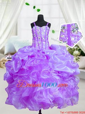 Ball Gowns Little Girl Pageant Dress Eggplant Purple Spaghetti Straps Organza Sleeveless Floor Length Lace Up