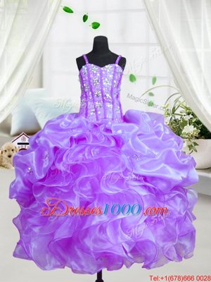 Ball Gowns Little Girl Pageant Dress Eggplant Purple Spaghetti Straps Organza Sleeveless Floor Length Lace Up