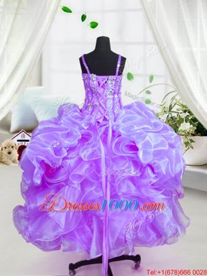Ball Gowns Little Girl Pageant Dress Eggplant Purple Spaghetti Straps Organza Sleeveless Floor Length Lace Up