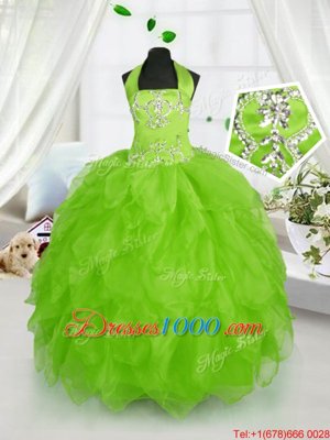 Halter Top Sleeveless Beading and Ruffles Lace Up Little Girl Pageant Gowns