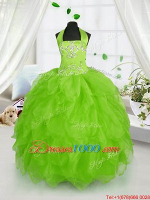 Halter Top Sleeveless Beading and Ruffles Lace Up Little Girl Pageant Gowns