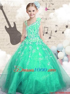 Ball Gowns Little Girl Pageant Gowns Apple Green Asymmetric Tulle Sleeveless Floor Length Lace Up