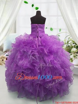 Admirable Sleeveless Floor Length Beading and Ruffles Lace Up Juniors Party Dress with Purple