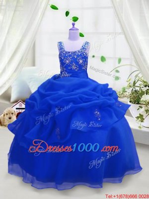 Discount Royal Blue Sleeveless Floor Length Beading and Pick Ups Zipper Kids Formal Wear