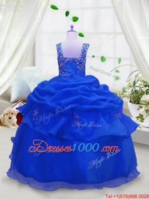 Discount Royal Blue Sleeveless Floor Length Beading and Pick Ups Zipper Kids Formal Wear