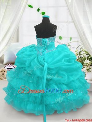 Latest Aqua Blue Sweetheart Lace Up Beading and Ruffled Layers and Pick Ups Party Dresses Sleeveless