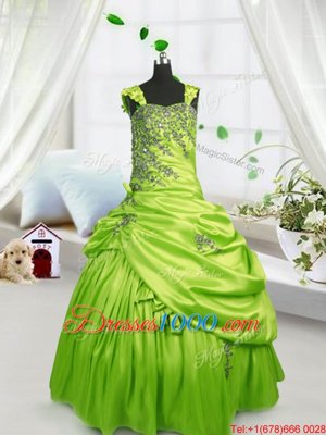 Yellow Green Sleeveless Beading and Pick Ups Floor Length Pageant Gowns For Girls