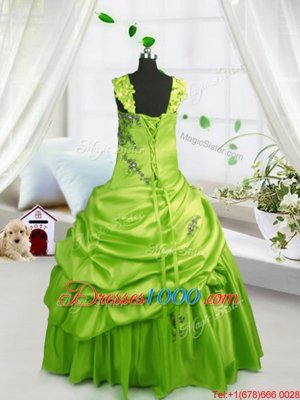 Yellow Green Sleeveless Beading and Pick Ups Floor Length Pageant Gowns For Girls