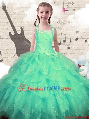 Low Price Halter Top Sleeveless Organza Teens Party Dress Beading and Ruffles Lace Up