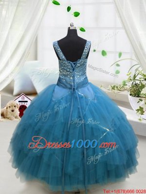 Sleeveless Beading and Ruffles Lace Up Little Girl Pageant Dress