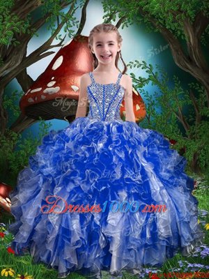 High End Organza Sleeveless Floor Length Child Pageant Dress and Beading and Ruffles
