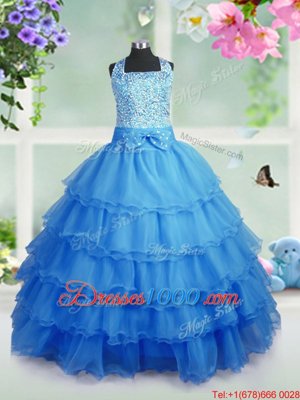 Luxurious Square Sleeveless Organza Party Dresses Beading and Ruffled Layers Zipper