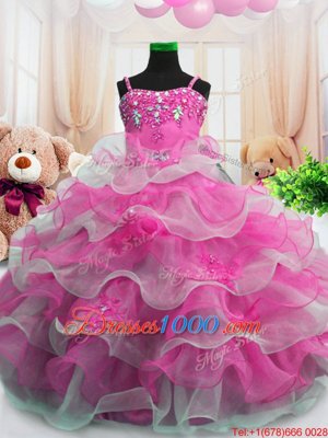 Most Popular Ruffled Ball Gowns Little Girls Pageant Dress Wholesale Hot Pink Spaghetti Straps Organza Sleeveless Floor Length Zipper