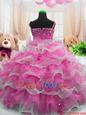 Most Popular Ruffled Ball Gowns Little Girls Pageant Dress Wholesale Hot Pink Spaghetti Straps Organza Sleeveless Floor Length Zipper