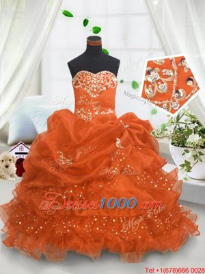 Popular Pick Ups Ruffled Orange Sleeveless Organza Lace Up Little Girl Pageant Gowns for Party and Wedding Party
