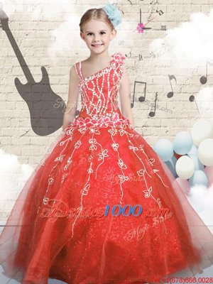 Excellent Tulle Sleeveless Floor Length Girls Pageant Dresses and Appliques