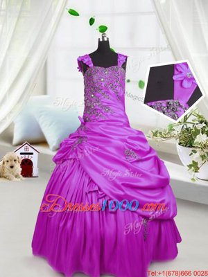 Sleeveless Lace Up Floor Length Beading and Pick Ups Girls Pageant Dresses