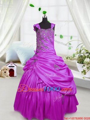 Sleeveless Lace Up Floor Length Beading and Pick Ups Girls Pageant Dresses