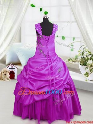 Sleeveless Lace Up Floor Length Beading and Pick Ups Girls Pageant Dresses