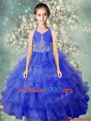 New Style Halter Top Sleeveless Beading and Ruffled Layers Zipper Kids Formal Wear