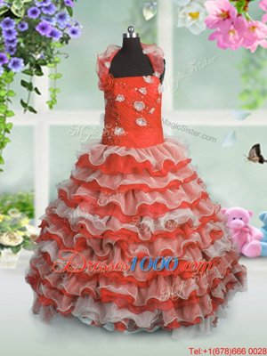 Charming Sleeveless Beading and Appliques and Ruffled Layers Lace Up Party Dress